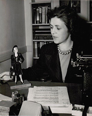 Mary McCall Jr. with a figurine of her most<br />famous screen creation, Maisie Ravier.<br />Photo: Dwight Franklin