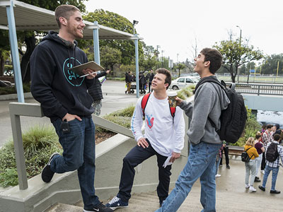 Tony Yacenda, Jimmy Tatro, and Tyler Alvarez on the set of <i>American Vandal</i>.