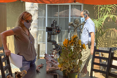 Creator Joanna Johnson and Director of Photography Marco Fargnoli in between shoots on the set of <i>Love in the Time of Corona</i>.
